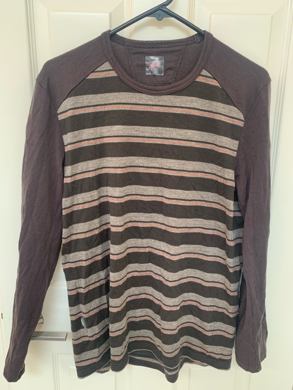 Men's Icebreaker Long-Sleeve Striped Crewneck Shirt - Brown/Tan - Medium